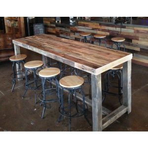 Reclaimed wood community bar restaurant table is well sanded and