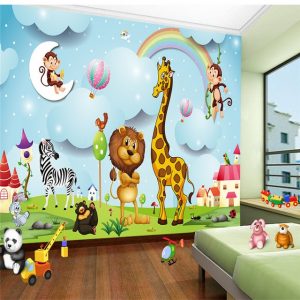 Custom Photo Wallpapers3D Cartoon Pattern Wall Murals Tiger Giraffe