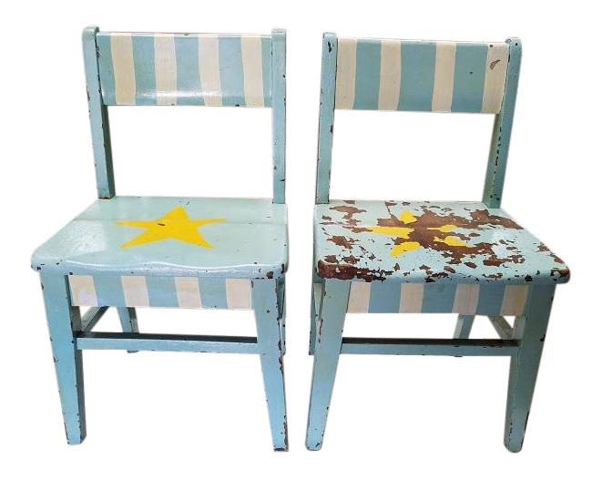 Pair of Vintage Shabby Chic Painted Children's Chairs C.1930s | Chairish