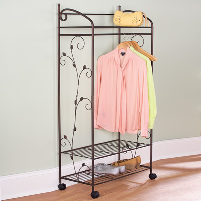 Metal Scroll Garment Rack With Shelves from Collections Etc.