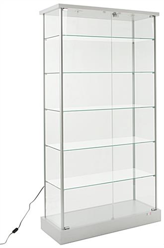 Glass Display Cabinet | (4) Hidden Casters & (2) LED Lights