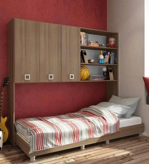 Buy McAlba Multi-Functional Bed with Wall Storage in Brown Oak by
