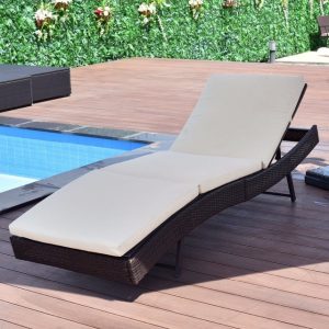 Giantex Patio Sun Bed Adjustable Pool Wicker Lounge Chair Portable
