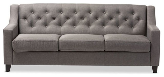 Arcadia Fabric Upholstered Button-Tufted Living Room 3-Seater Sofa, Gray