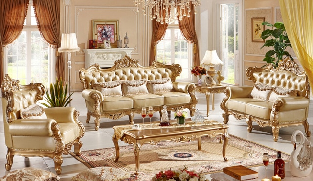 Classic Italian style luxury leather sofa set living room sofa