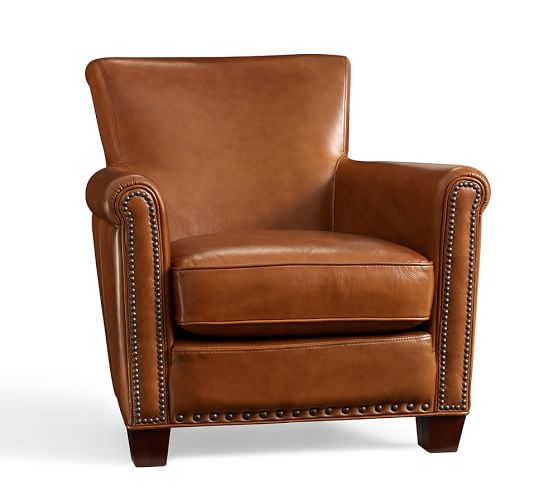 Irving Roll Arm Leather Armchair with Nailheads | Pottery Barn