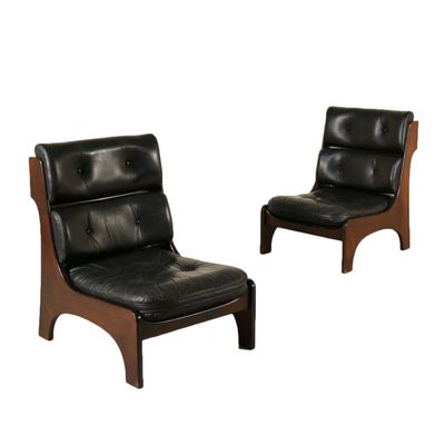 Vintage Italian Mahogany Leather Armchairs, 1970s, Set of 2 for sale