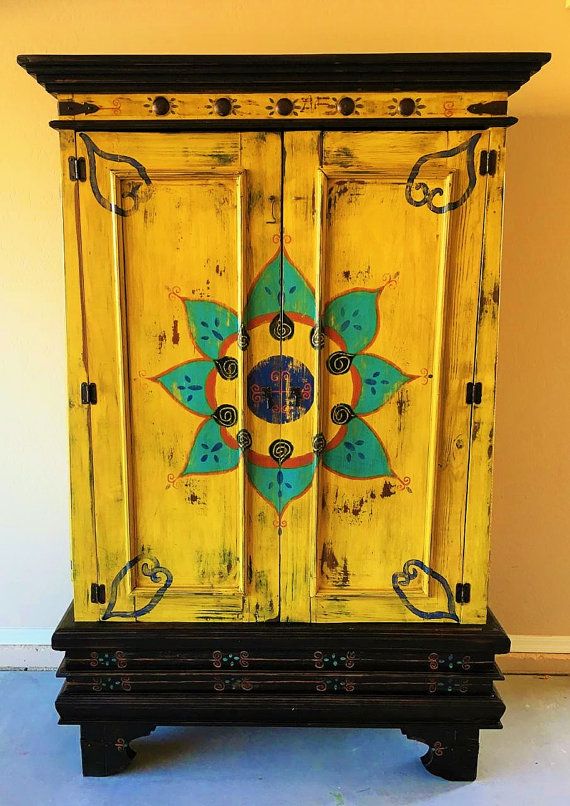 Beautiful Hand Painted Mexican Cabinet by VagabondStudioSW on Etsy