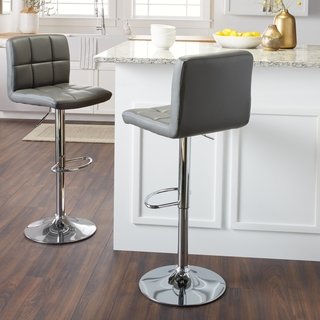 Porch & Den Galena Chrome and Faux Leather Height-adjustable Barstools (Set  of 2
