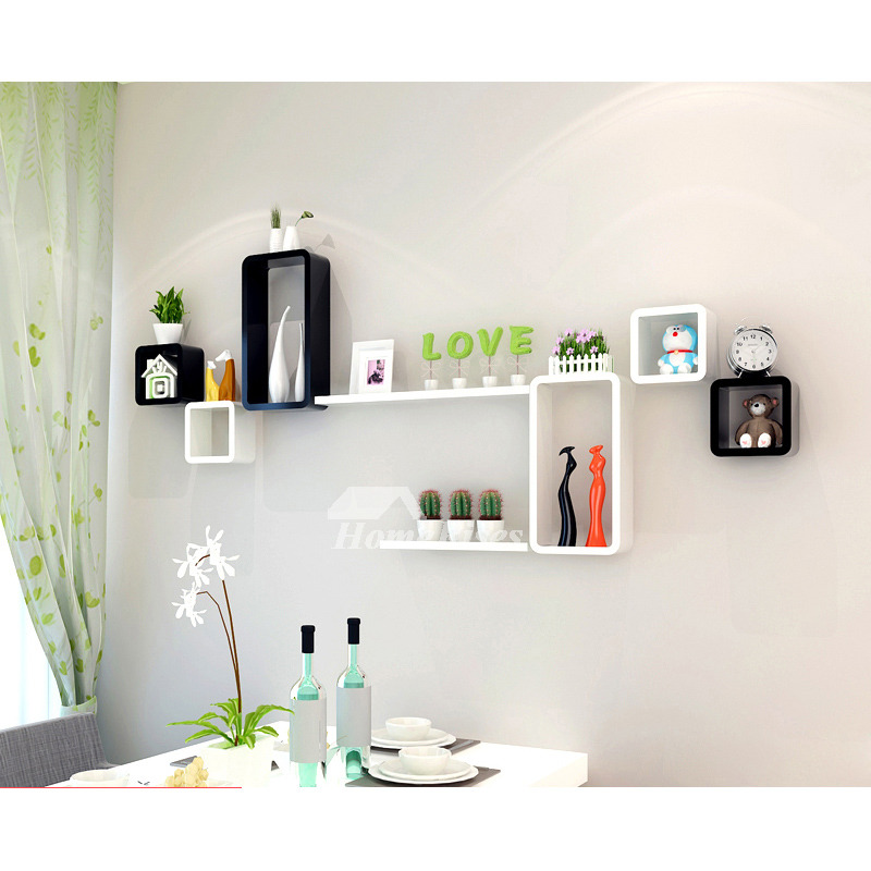 Modern Wooden Cube Wall Shelves Wall Mounted White Decorative