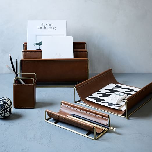 Faux Leather + Brass Office Accessories | west elm