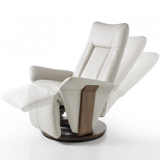 Amalia Relaxing Chair In Cream Leather And Walnut Base