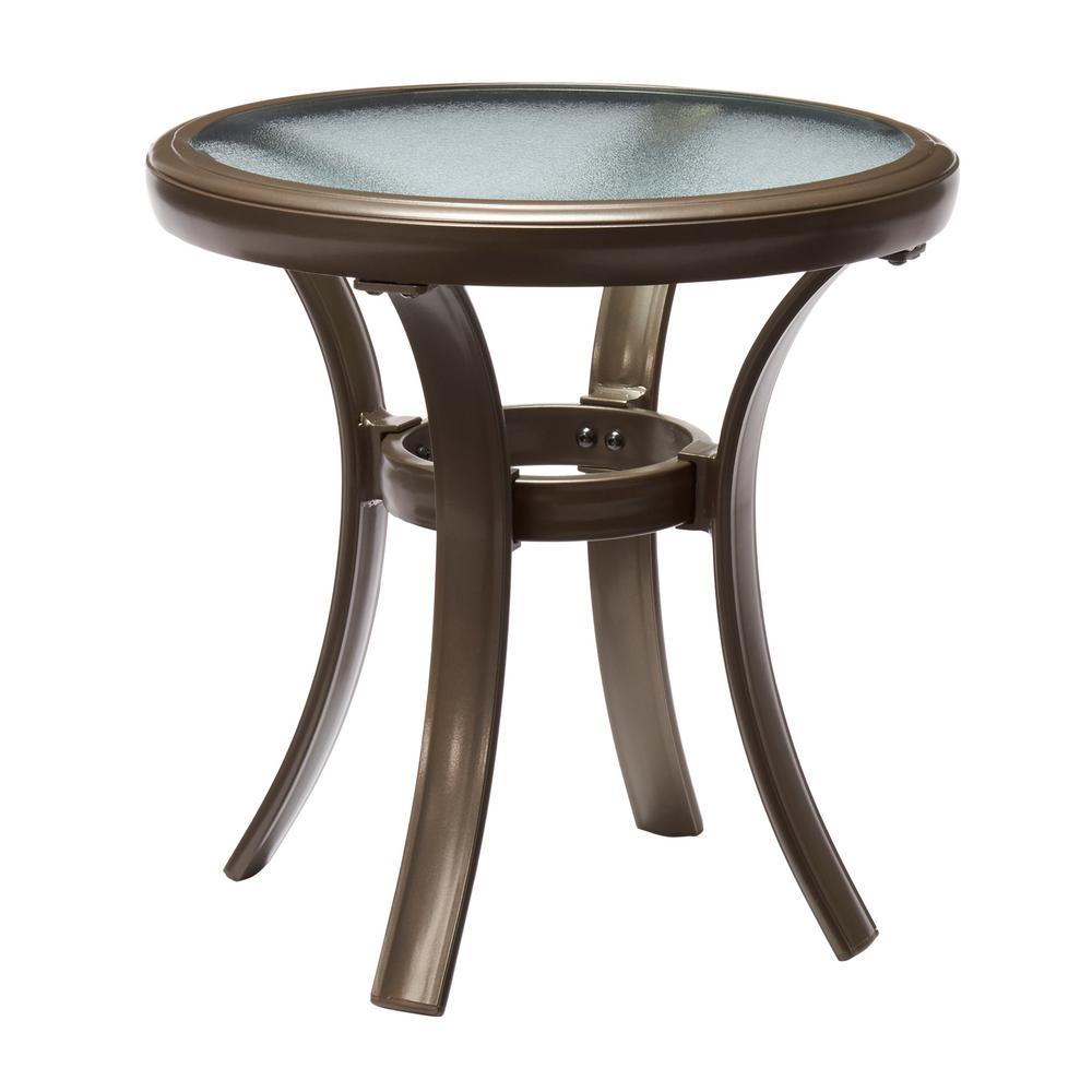 Hampton Bay Commercial Grade Aluminum Brown Round Outdoor Side Table