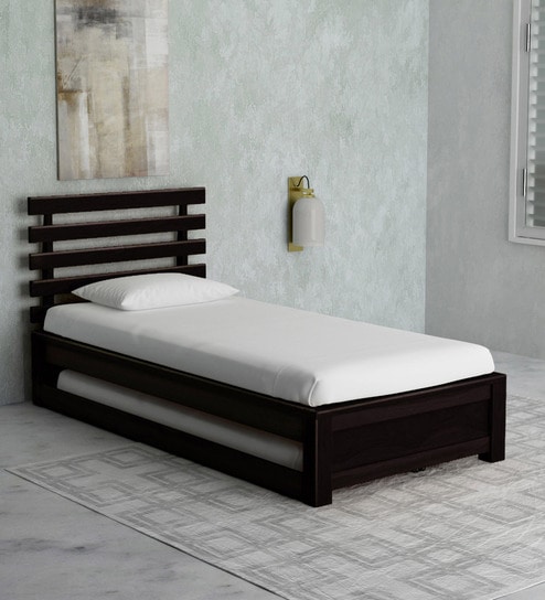 Buy Stigen Solid Wood Single Bed with Trundle in Warm Chestnut