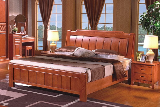 High Quality China Guangdong furniture Solid Wood frame Bed Bedroom