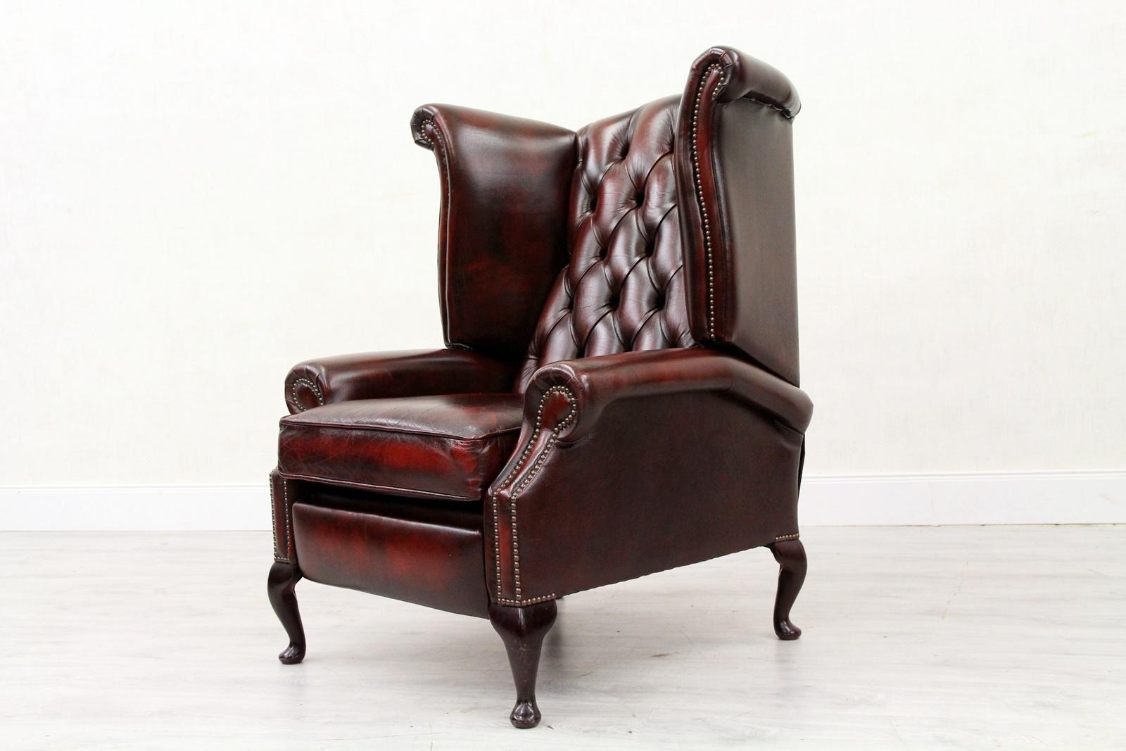 Chesterfield Sofa Armchair Leather Antique Wing Chair TV Armchair