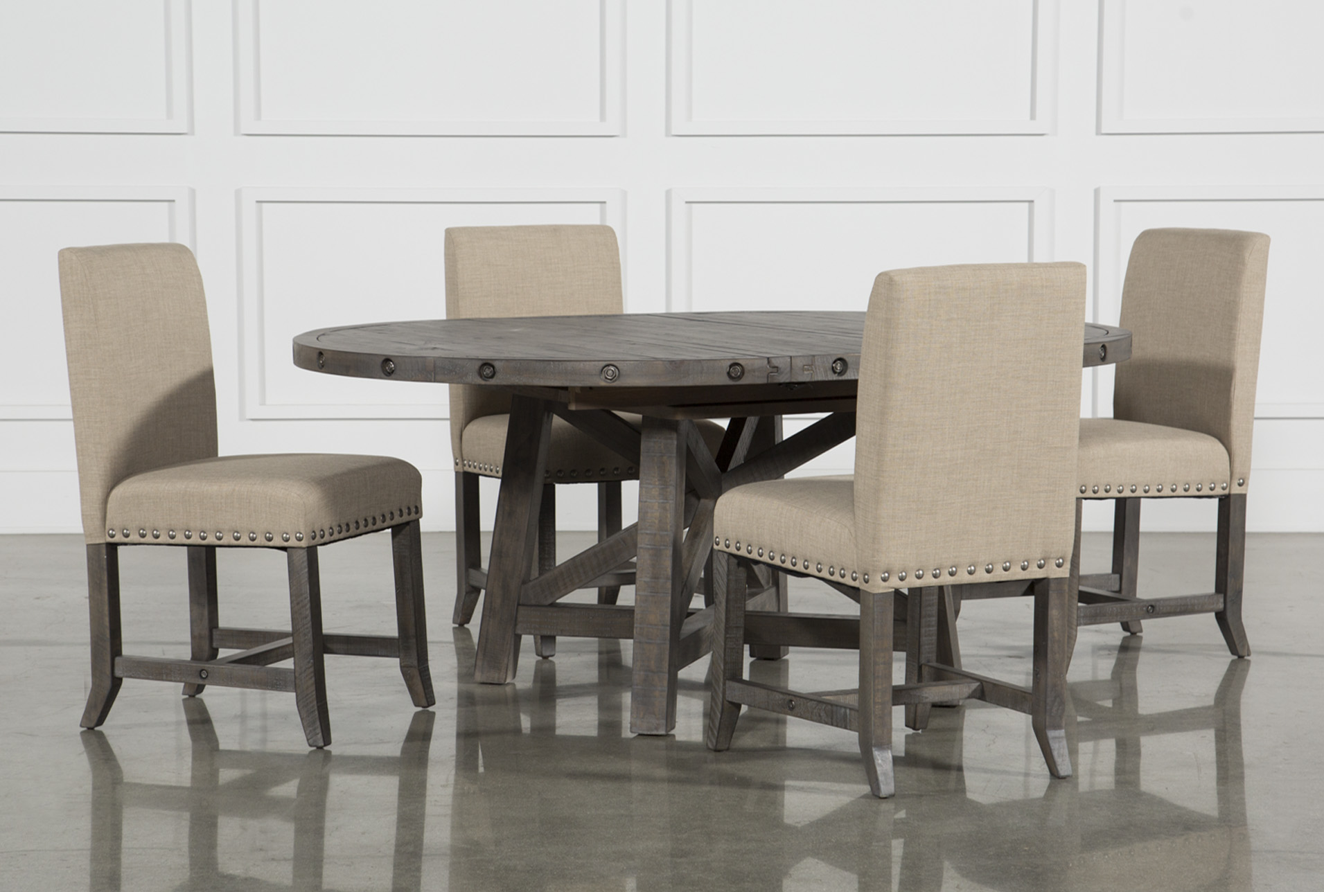 Jaxon Grey 5 Piece Round Extension Dining Set W/Upholstered Chairs