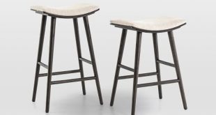 Oak Wood + Upholstered Saddle Bar + Counter Stools | west elm