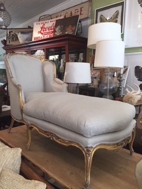 19TH C Gilded Chaise Reupholstered in Linen u2014 Ruby Beets