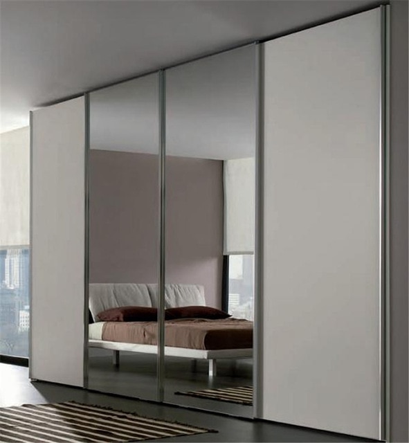 Sliding bedroom wardrobe with mirror in center-in Wardrobes from
