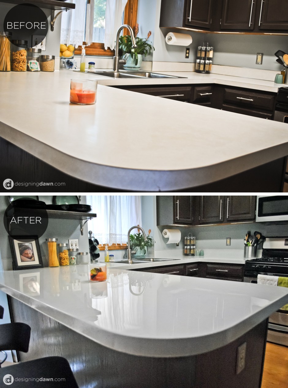 Remodelaholic | Glossy Painted Kitchen Counter Top Tutorial