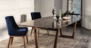 Dining table with emperador marble top and walnut base. | tables