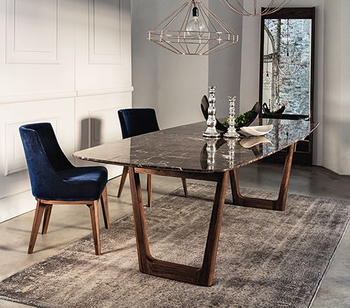 Dining table with emperador marble top and walnut base. | tables