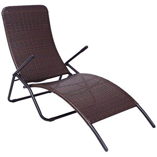 Anself Folding Garden Sun Lounger Recliner Bed Chair Poly Rattan