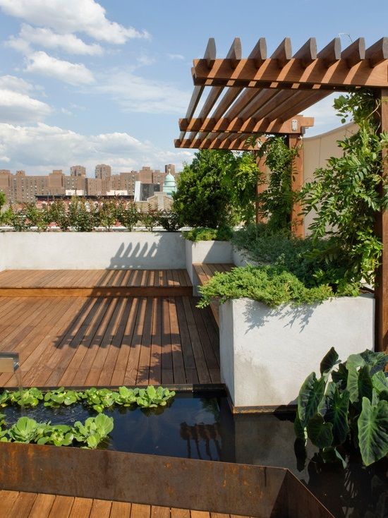 Roof Garden Terrace Design With Wooden Floor make modern terrace