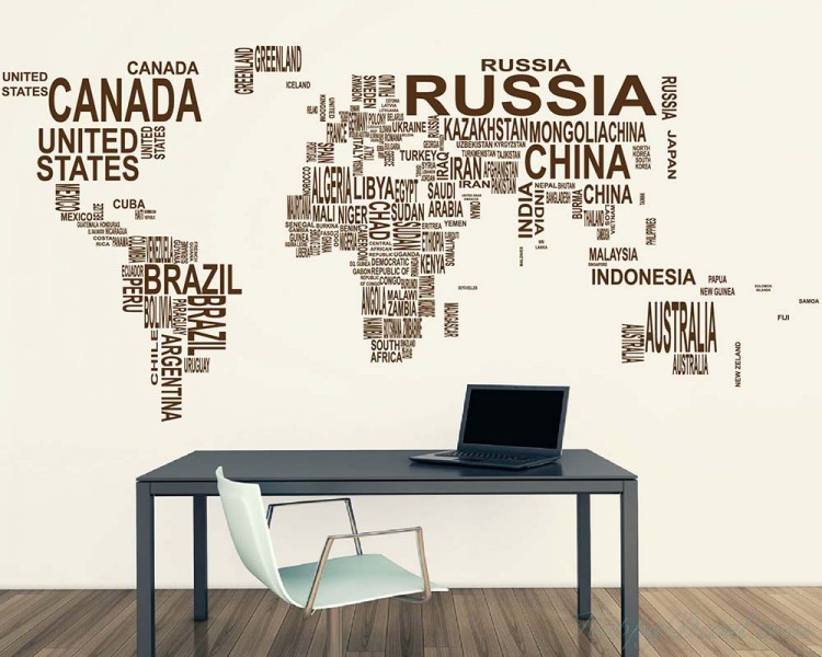 World Map Country Names Vinyl Decals Modern Wall Stickers