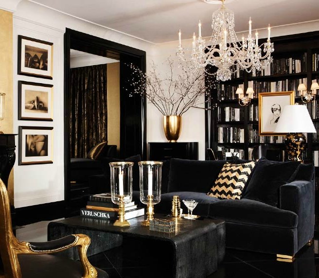 Ralph Lauren apartment. Fantastic way to do gold and black without