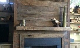 Reclaimed wood fireplace it would be easy to cover the ugly brick