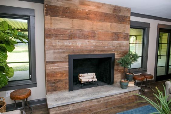 wood clad brick fireplace |  fireplace living rooms reclaimed