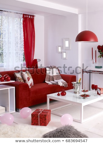 Valentines Day Concept Decoration Red Sofa Stock Photo (Edit Now