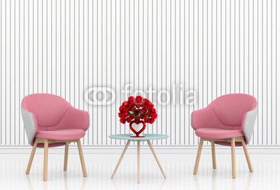 living room and chair interior design 3D illustration, valentine