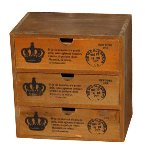 Elegant Small Crown Pattern Wood Storage Chests Desktop Receive