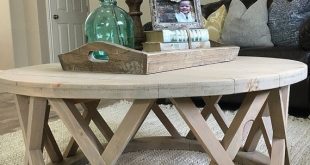 Gorgeous rustic round farmhouse coffee table by ModernRefinement
