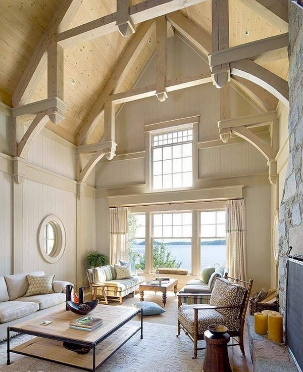 cathedral ceiling design ideas exposed beams natural wood color