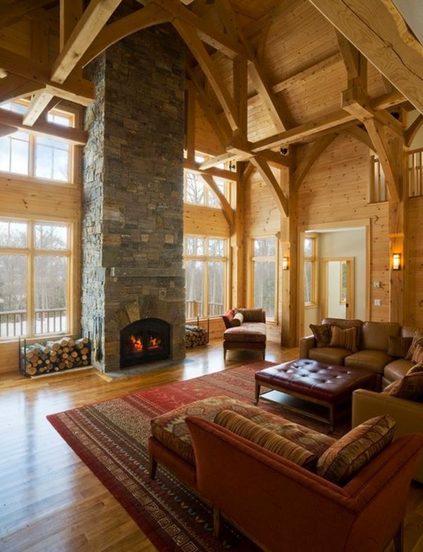 10 High Ceiling Living Room Design Ideas | For the Home | Log cabin