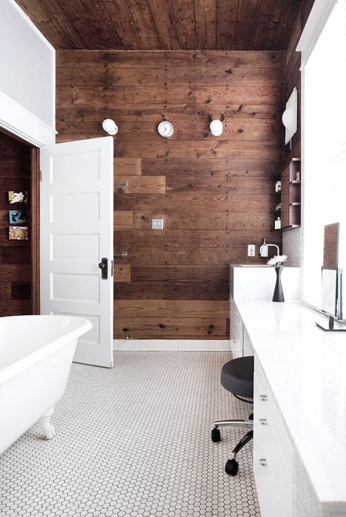 white furniture and dark wooden walls (my ideal home) | bathing