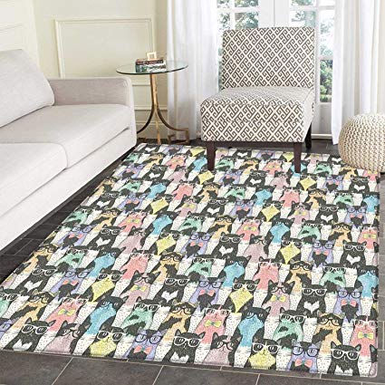 Amazon.com: Cat Area Mat Carpet Pattern with Hipster Playful Feline