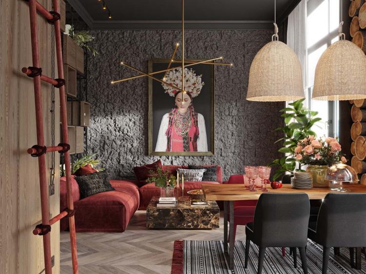 Red Apartment With Rustic Accents Ideas