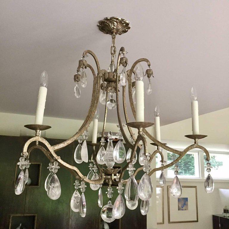 Traditional Dennis & Leen Iron and Rock Crystal Chandelier | Chairish