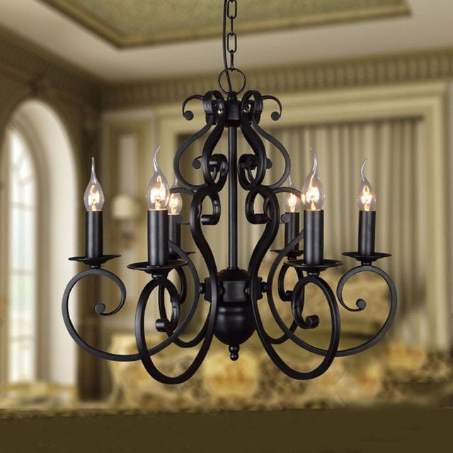 Black Chandelier In Wrought Iron, Large Black Wrought Iron Chandelier