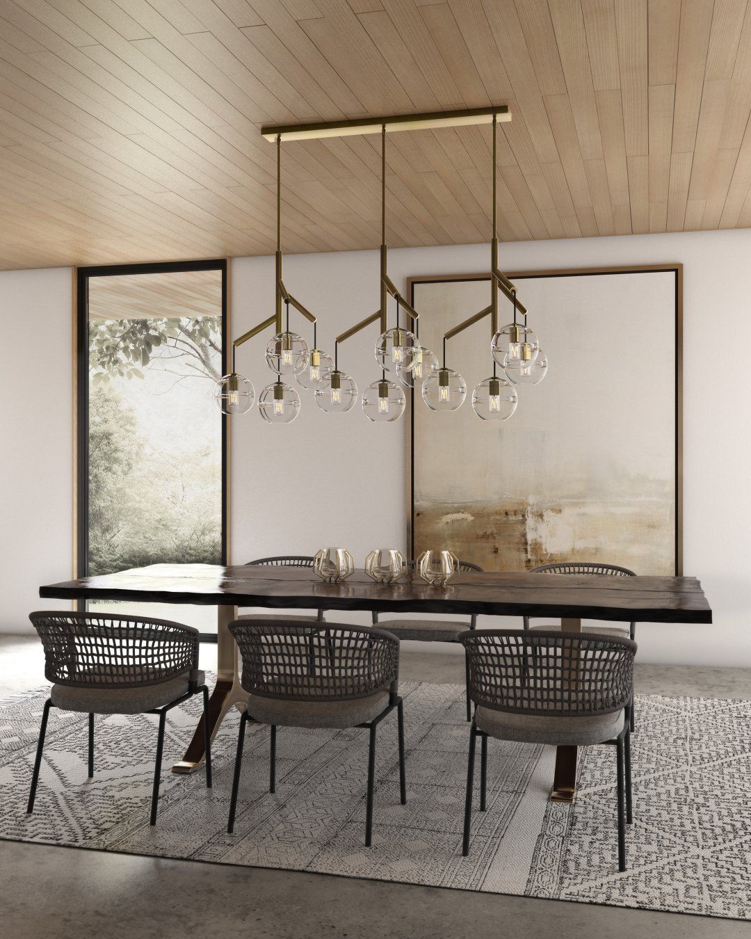 Chandeliers in a modern dining room