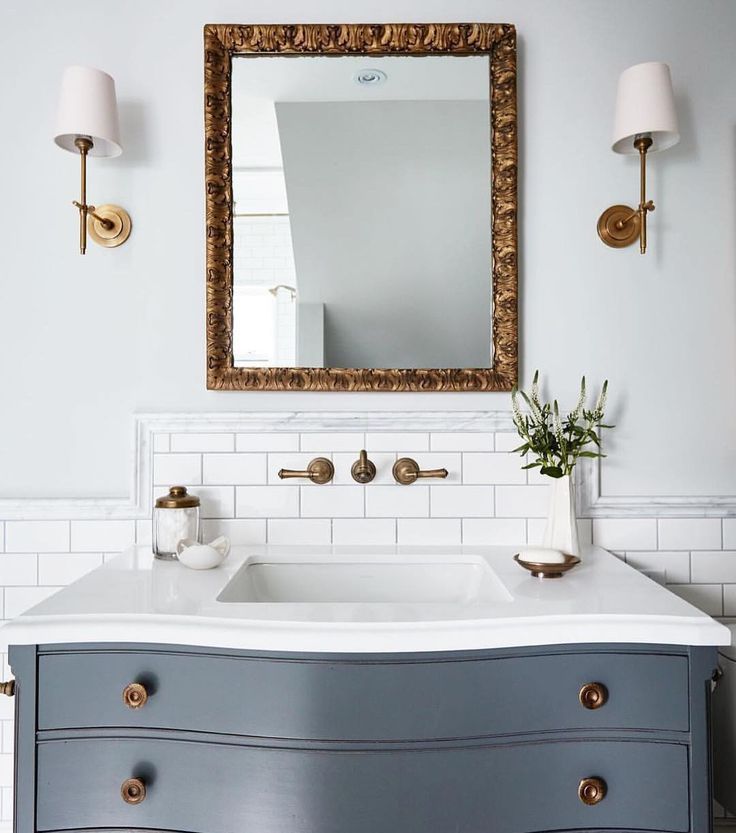 framed mirror for blue bathroom