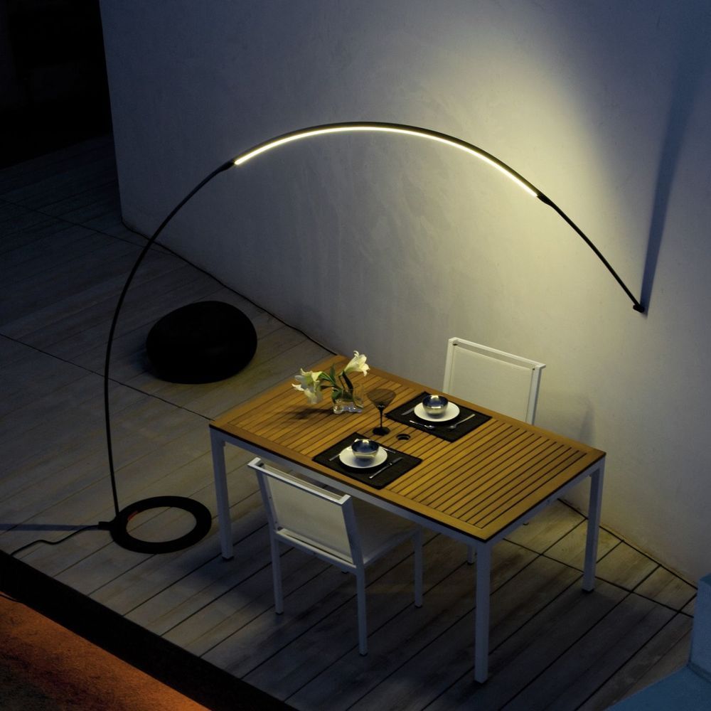 patio with an arc lamp