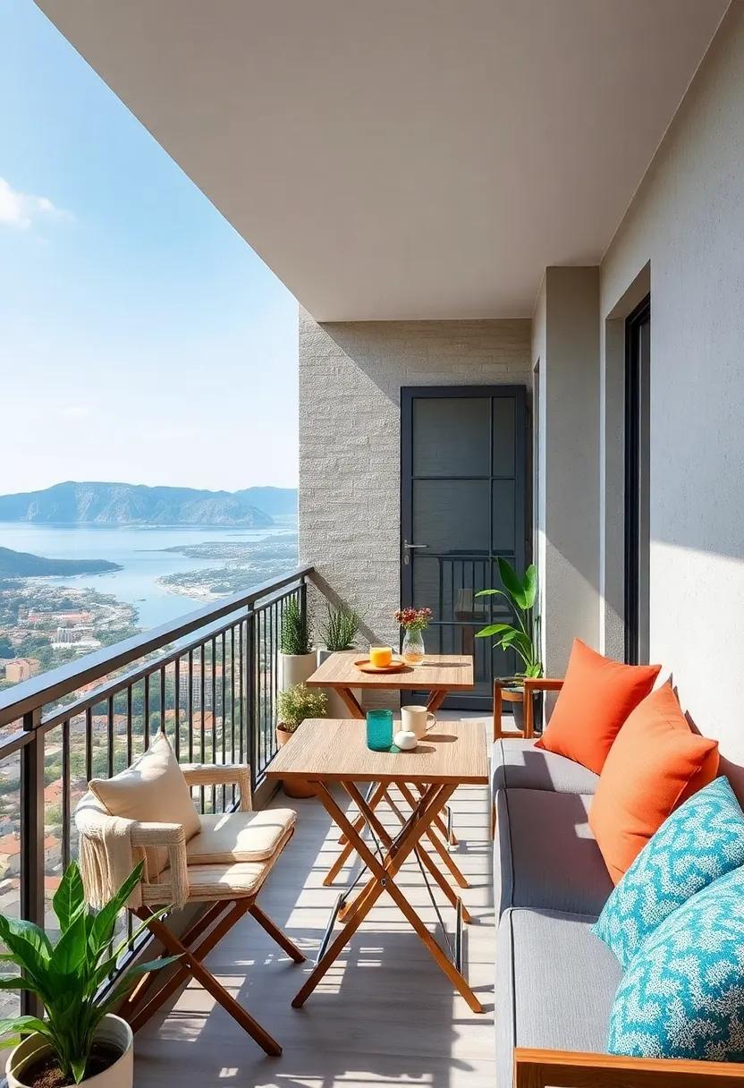 Multifunctional Foldable Dining Tables Integrated Into Small Balcony Railings With Scenic Views
