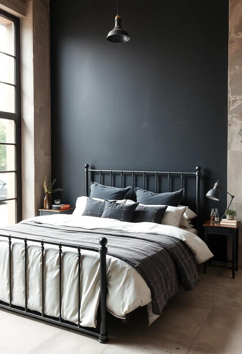 Matte Black Iron Bed Frames Paired with Dark Velvet Upholstery Crafting a Sophisticated Sleep Sanctuary