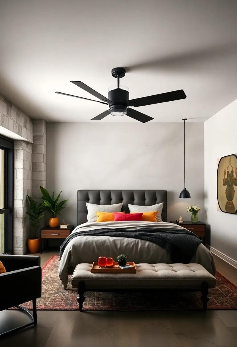 Using Matte Black Ceiling Fans for Functional Yet Stylish Additions in Dark Toned Industrial Sleeping Quarters